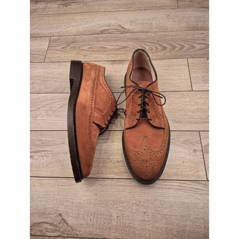 Allen‎ Edmonds Mens Tan Suede Wingtip Brogue Derby Shoes Lace Up Leather 9.5 EEE - Picture 2 of 11